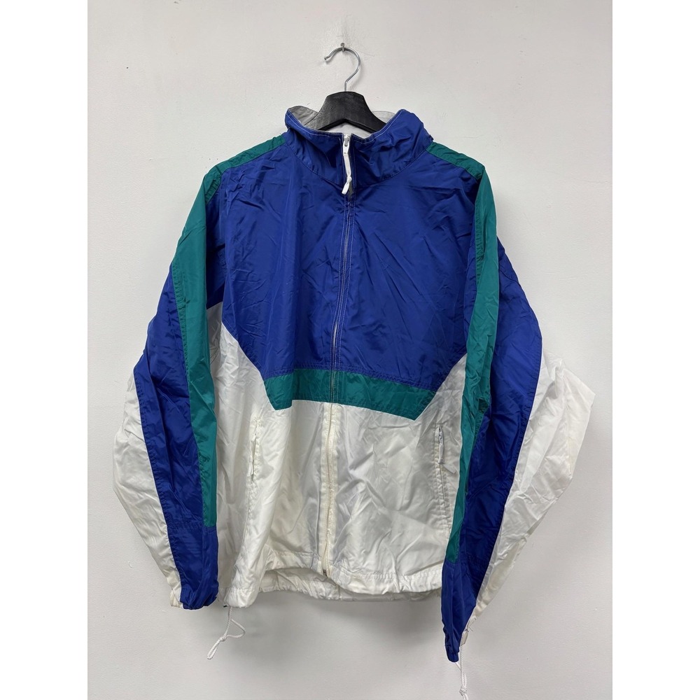 Vintage Woolrich Jacket Mens Large Blue Green White‎ Colorblock Windbreaker 90s